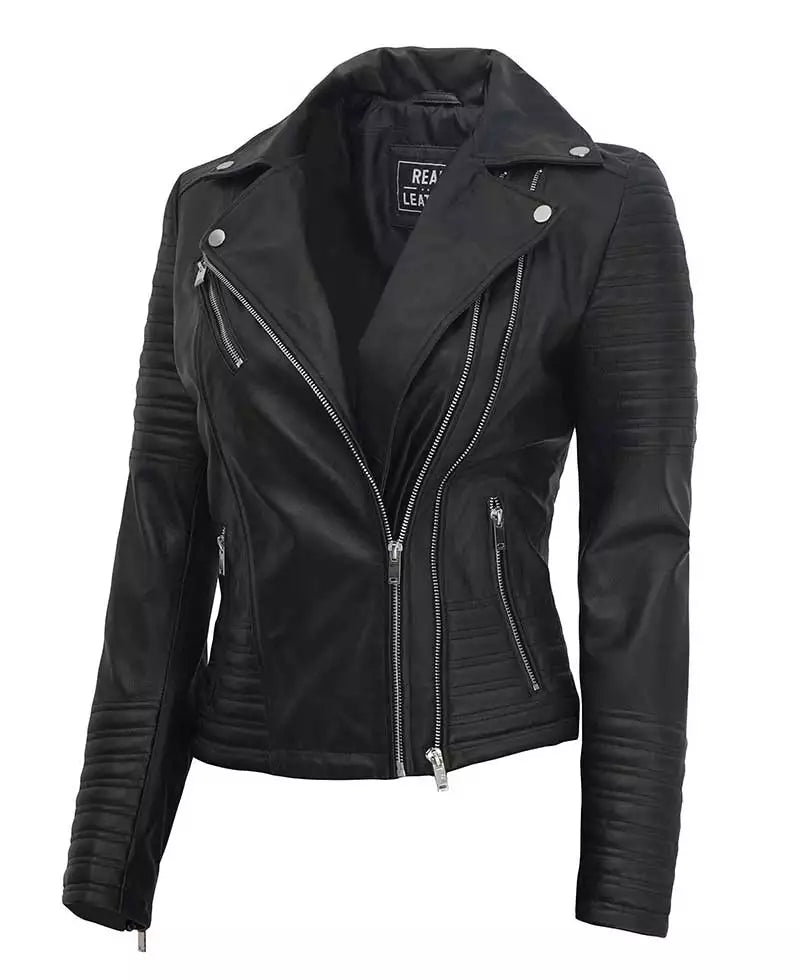 Ophélie Black Asymmetrical Leather Jacket