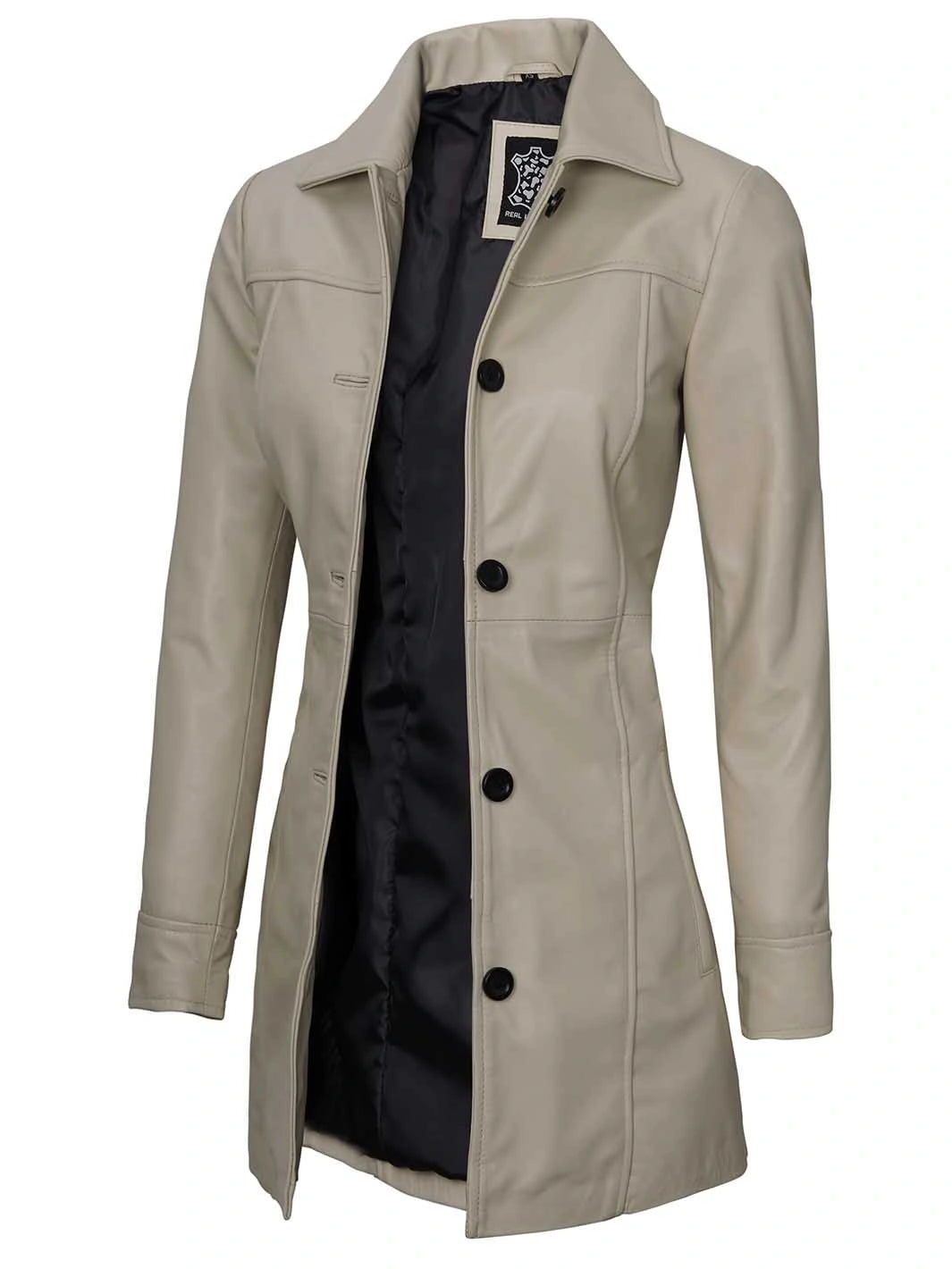 Beige real leather car  coat for womens