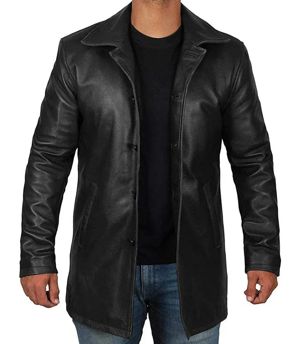 Mens leather car coat sales
