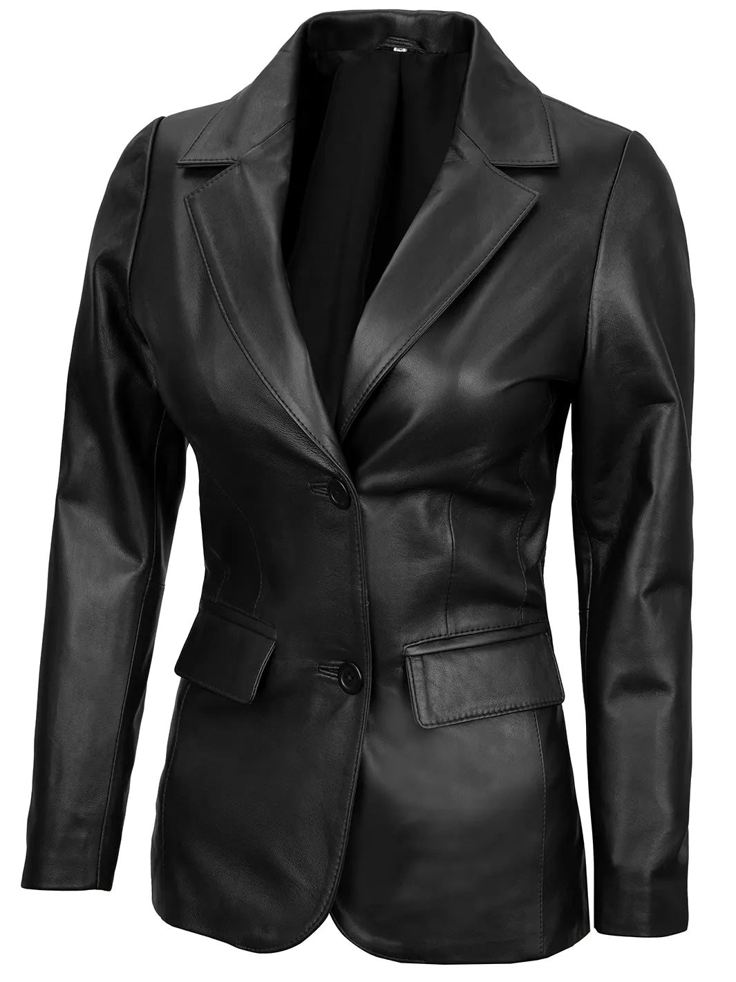 Black leather blazer for women