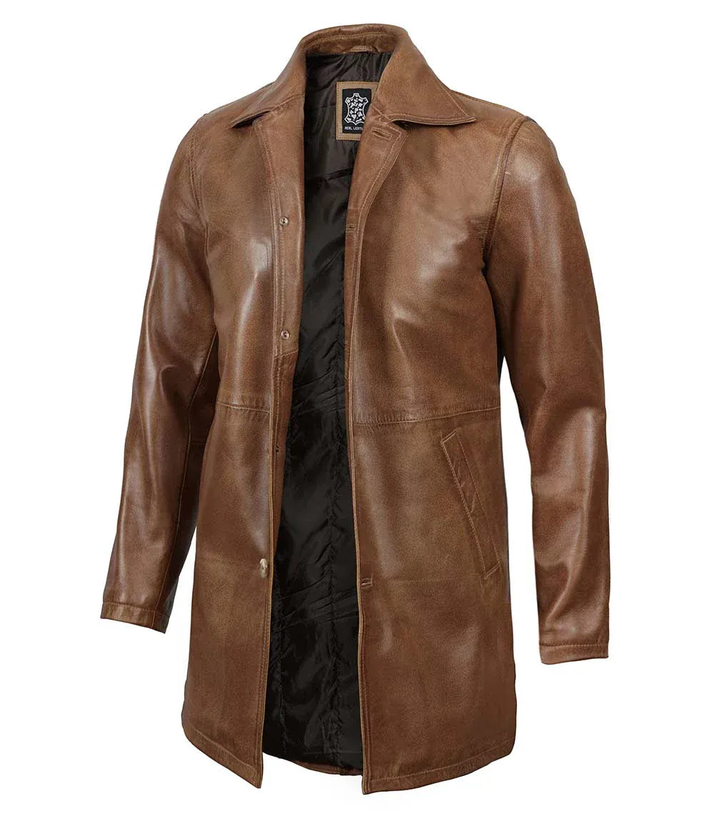 Leather car coat mens hot sale