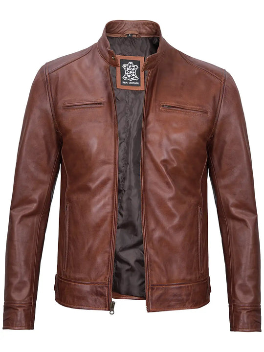 Cognac mens leather jacket