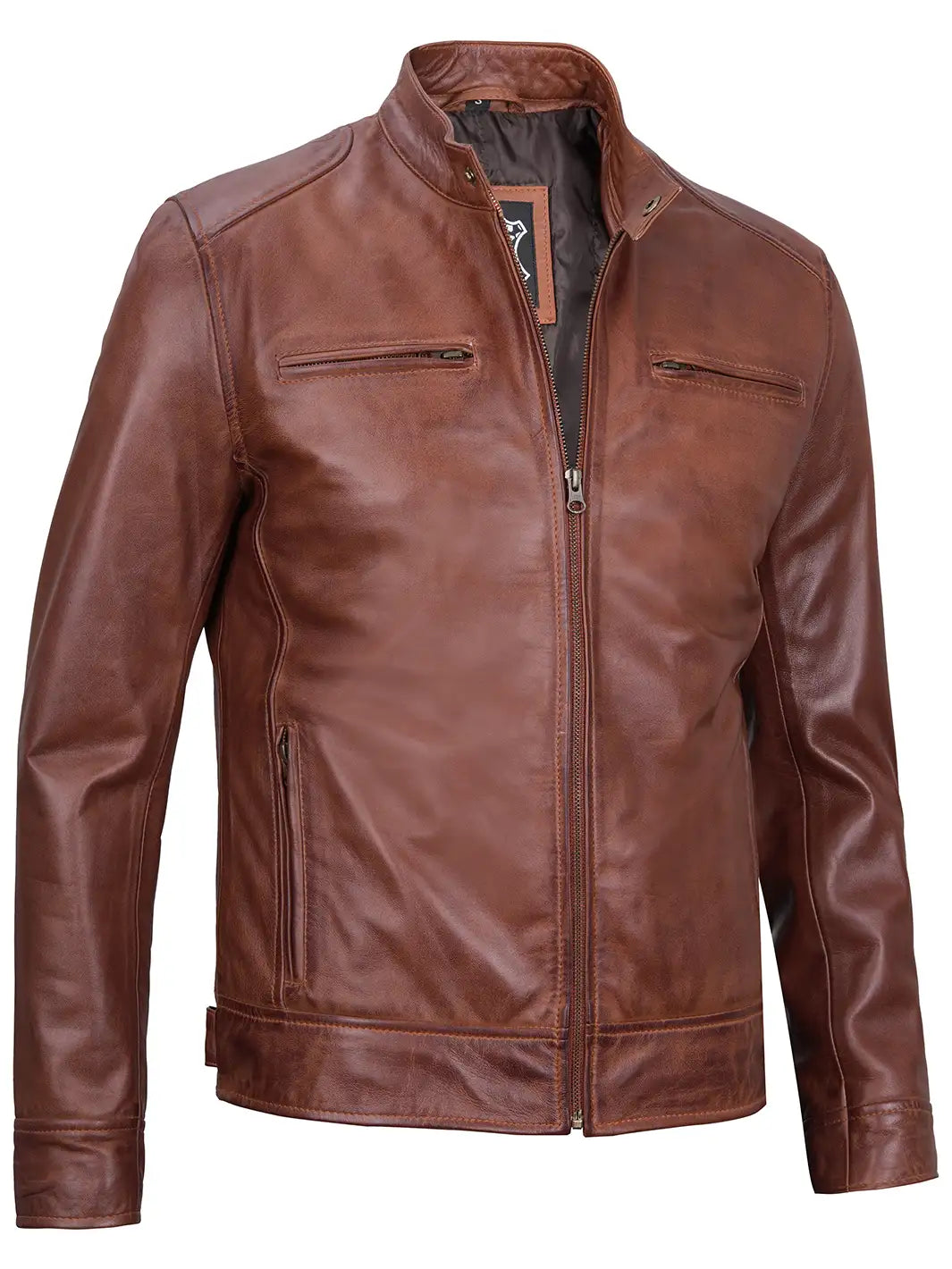 Dodge cognac wax leather jacket