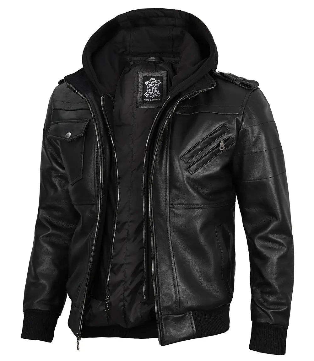Bomber jacket with removable hood hotsell