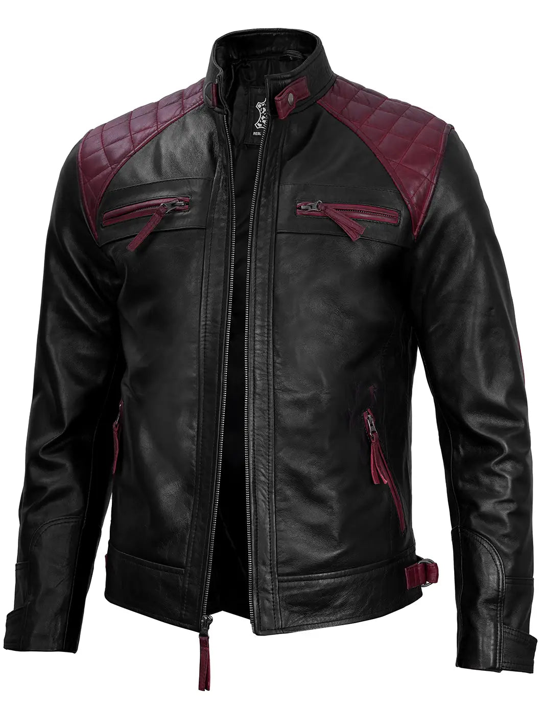 Mens black and maroon leather jacket