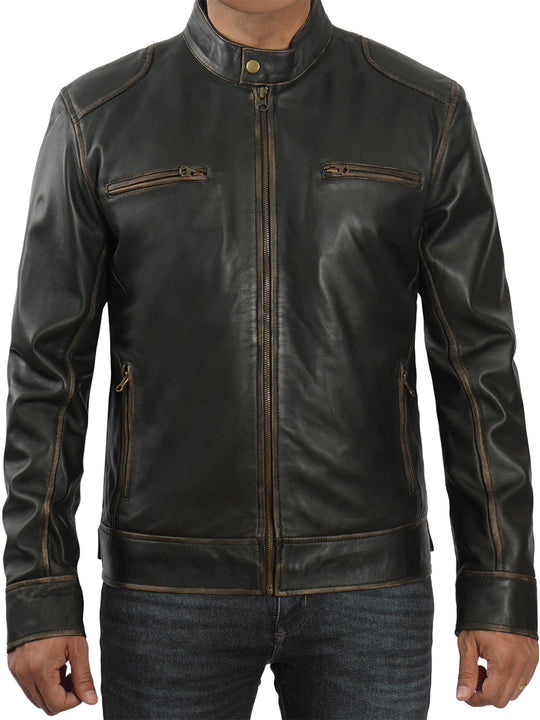 Mens Cafe Racer Brown Leather Jacket
