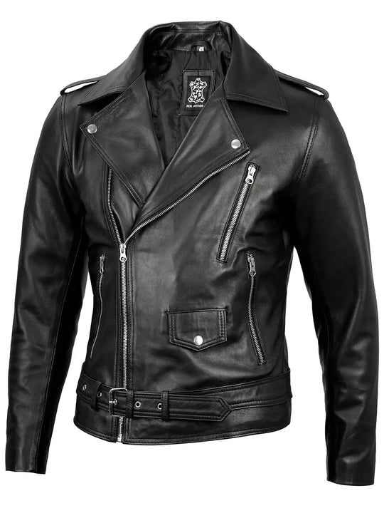 Mens black leather jacket