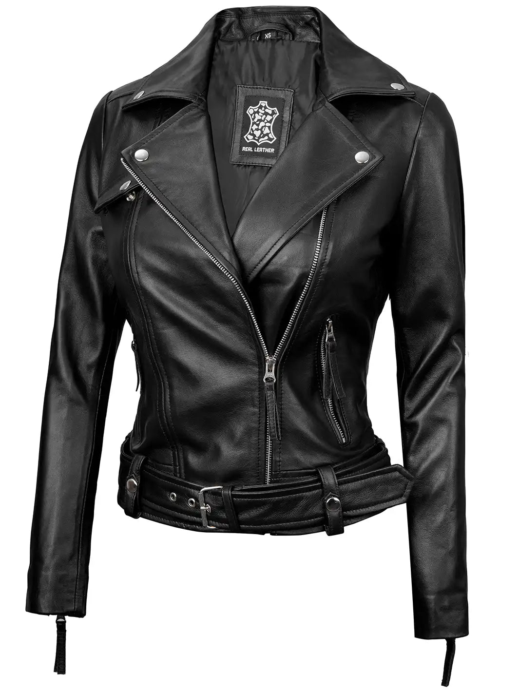 Womens black leather biker jacket