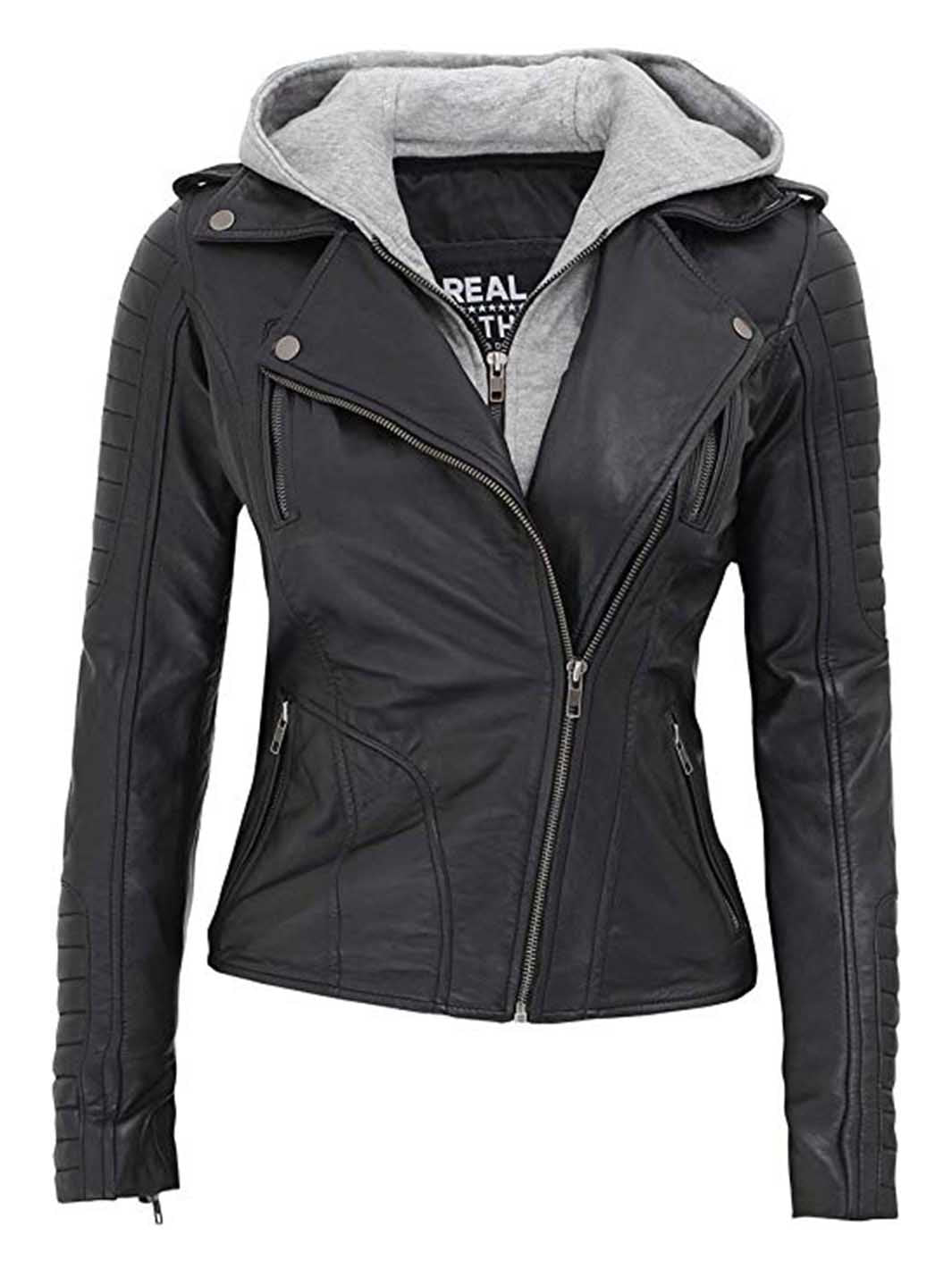 Bagheria Women Leather Jacket With Hood
