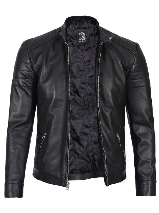 Carrie Mens Black Cafe Racer Real Leather Jacket