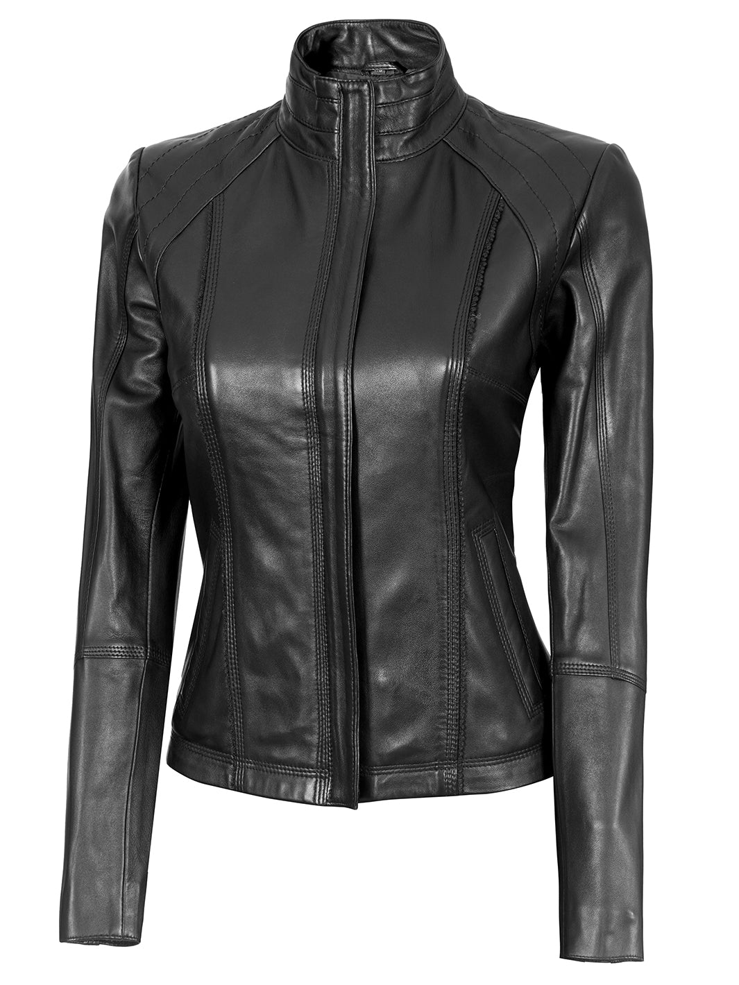 Black leather jacket for women