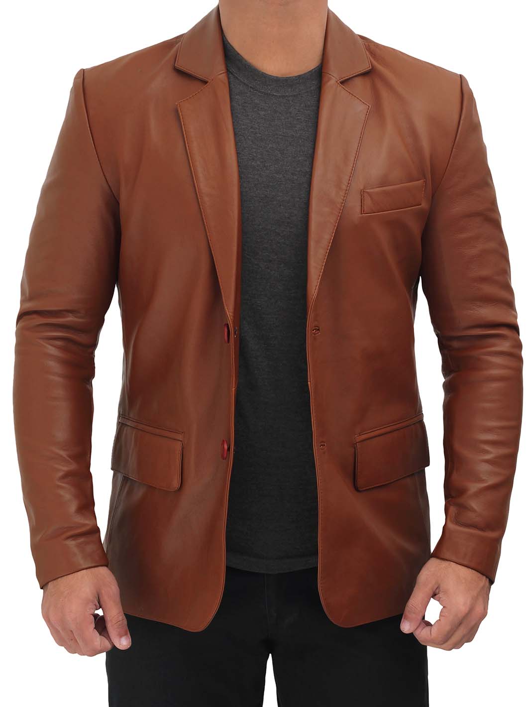 Mens Brown Blazer two button Leather Coat