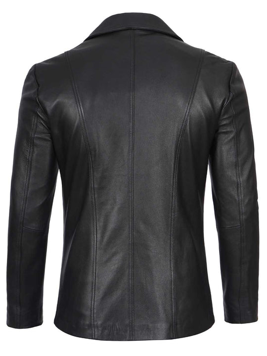 Surrey Black Leather Blazer Coat