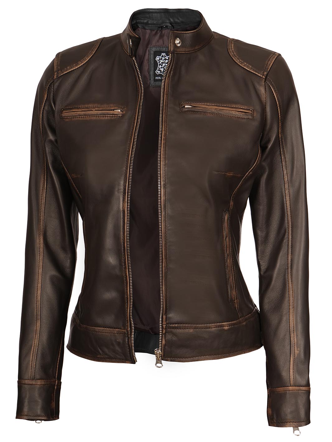 Womens Brown Biker Leather Jacket
