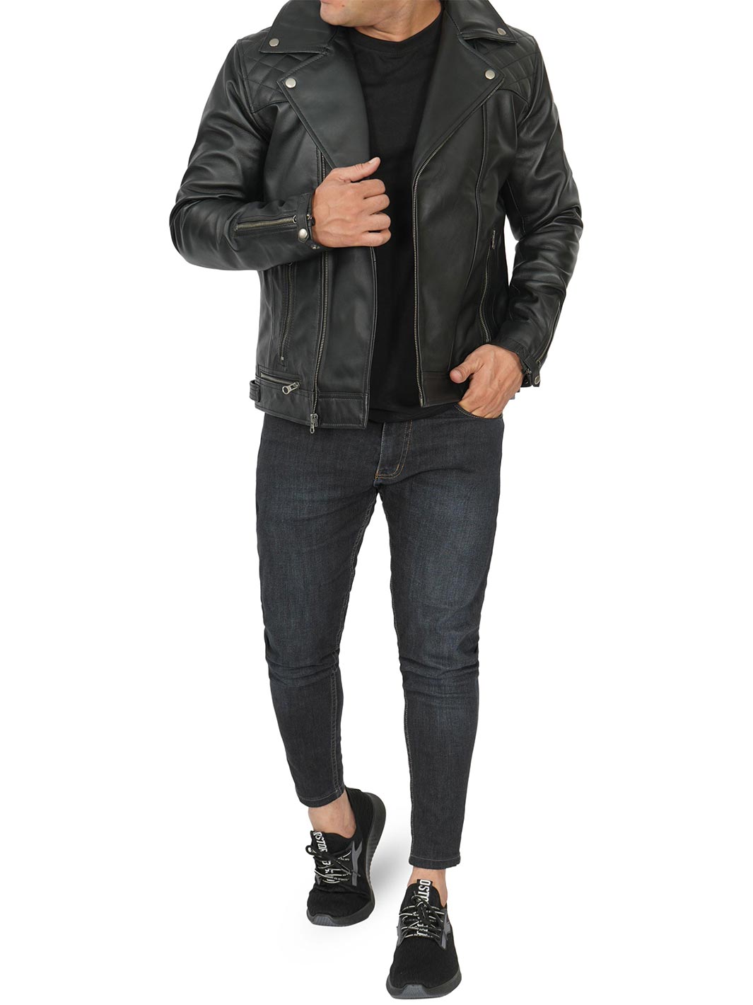 Gordon Men's Black Asymmetrical Biker Leather Jacket