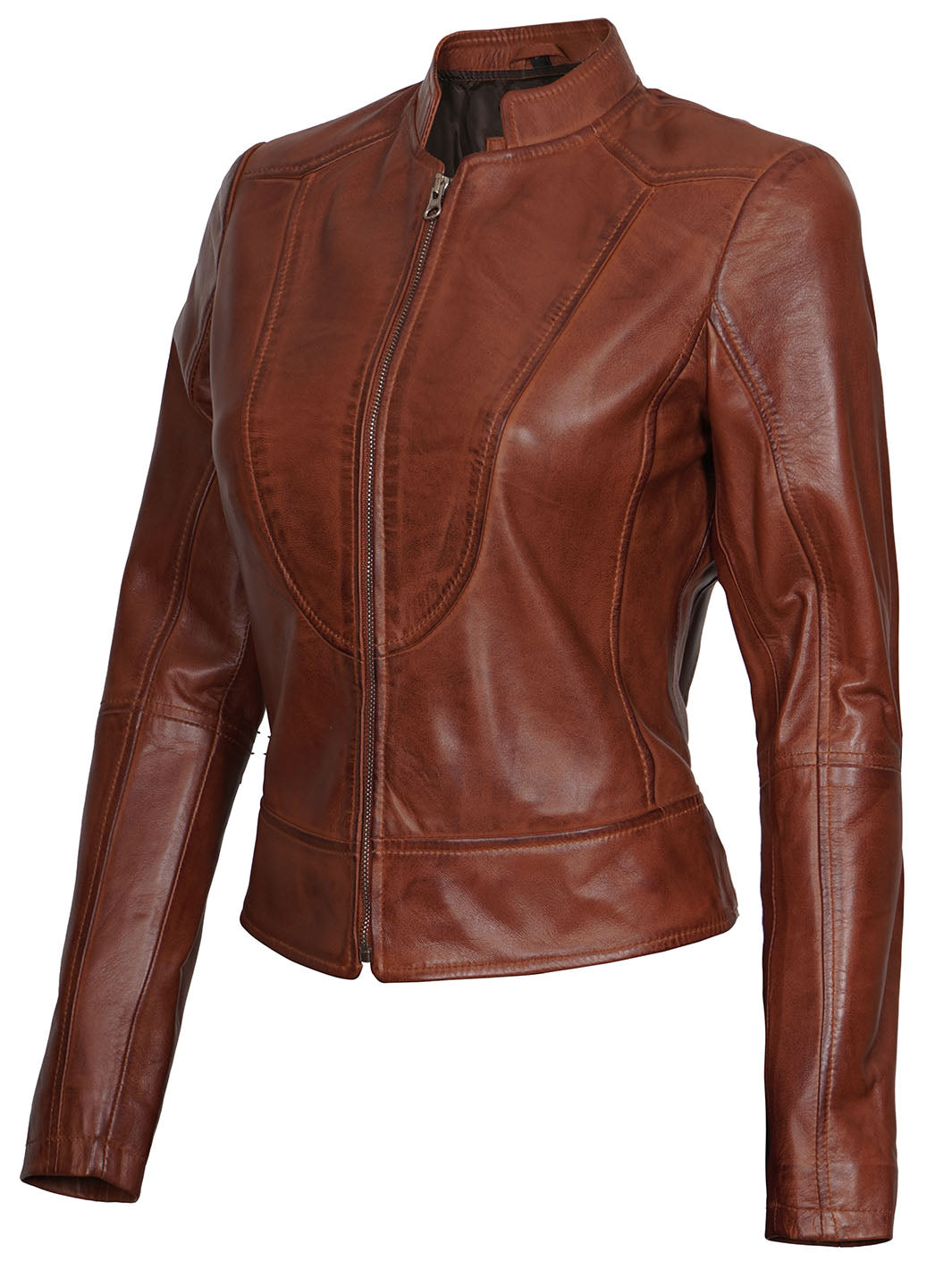 Womens Cognac Real Leather Jacket