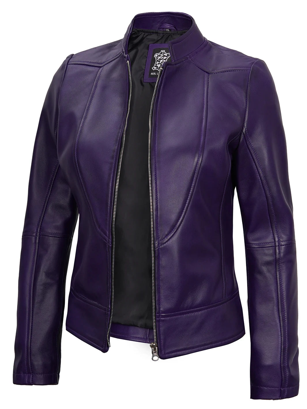 Denim Vest Women Women Purple Fitted Leather Jacket Lambskin