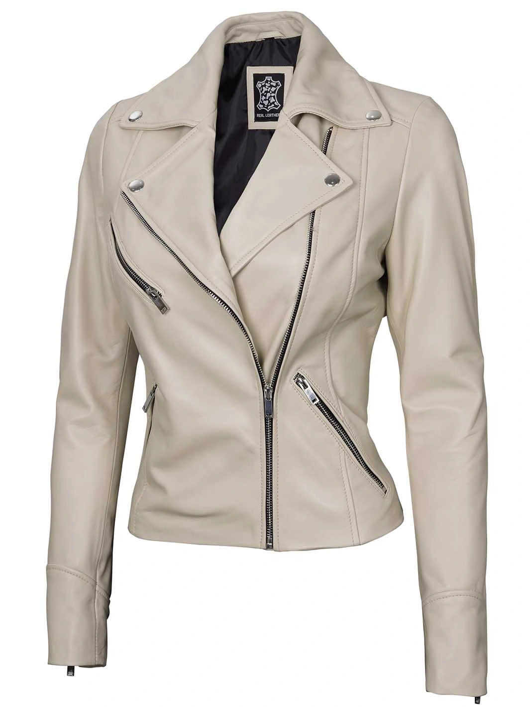 Beige women leather jacket