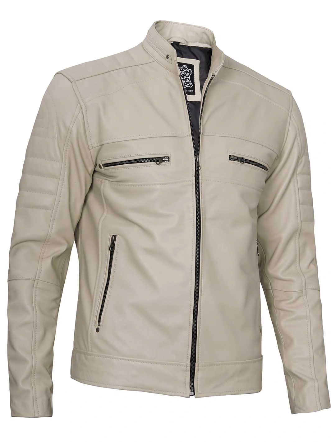 Cafe racer beige leather jacket