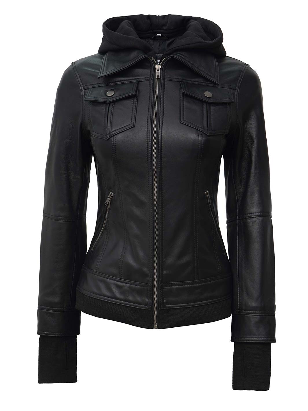 real leather jacket with hood womens