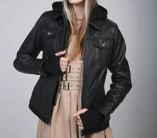 Shop Women s Hooded Leather Jackets 100 Real Leather Decrum