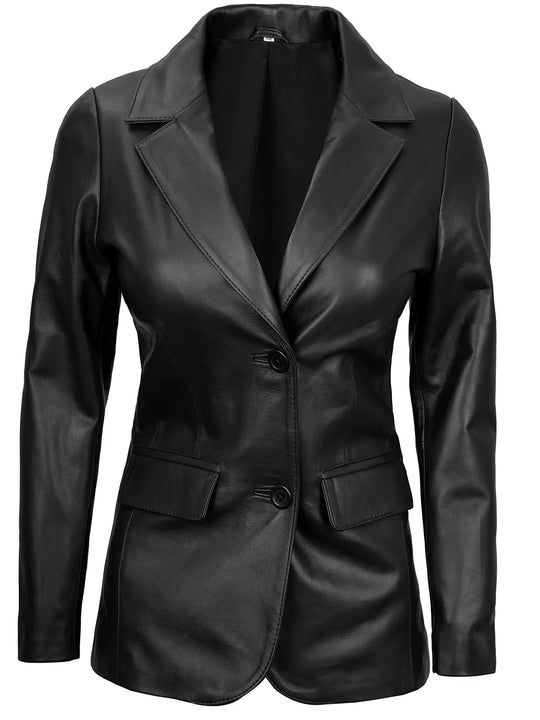 Black leather blazer womens