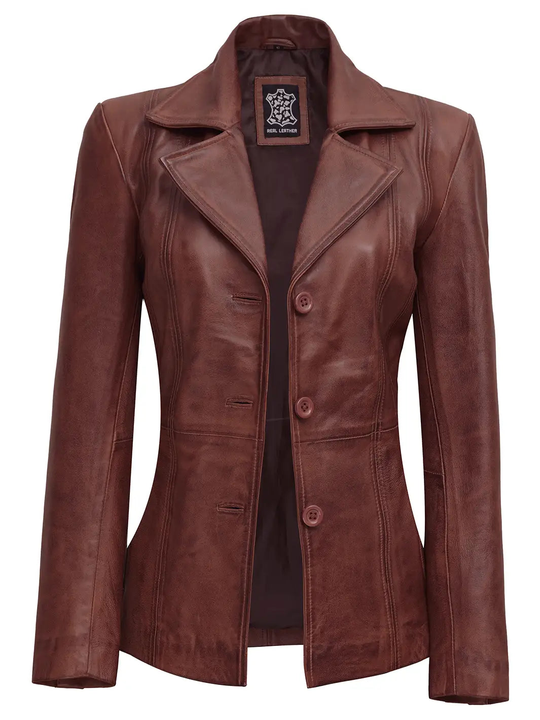Brown leather car coat
