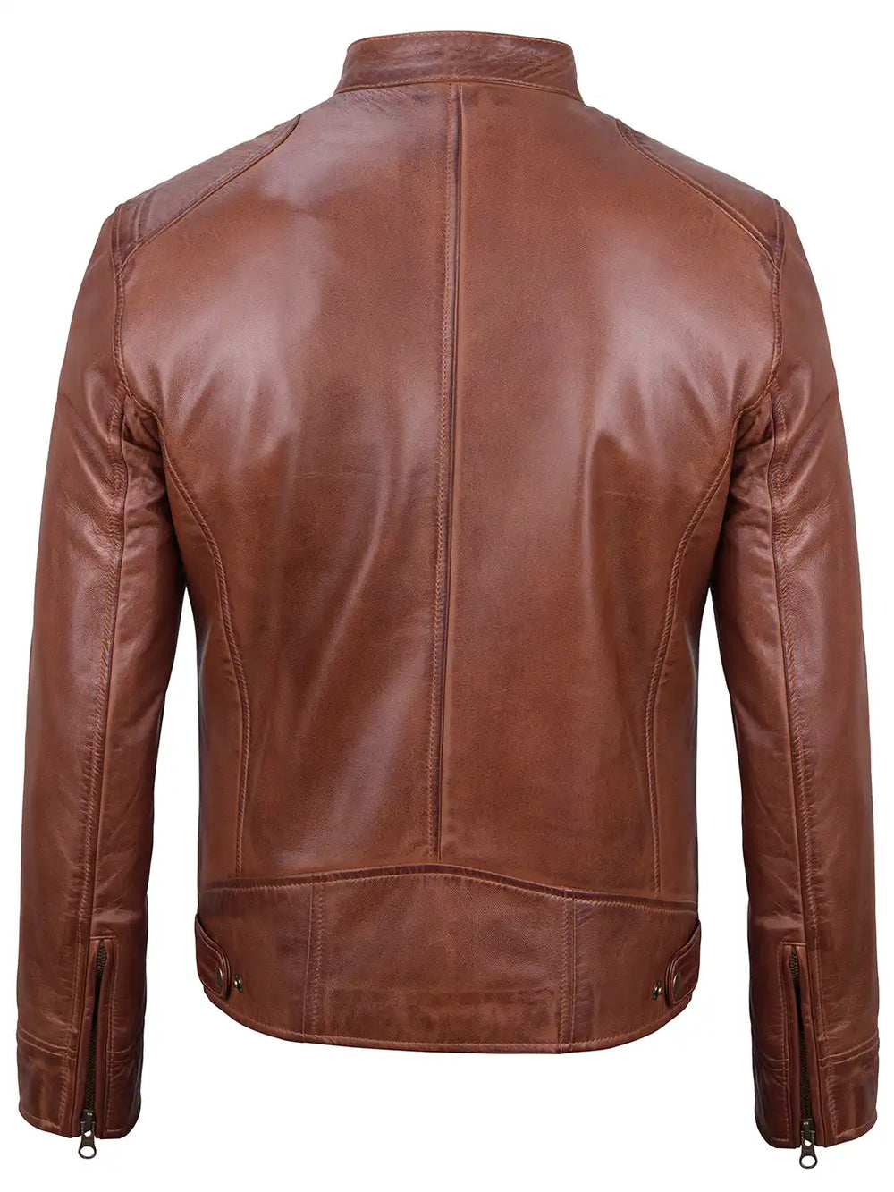 Cafe racer cognac real leather jacket