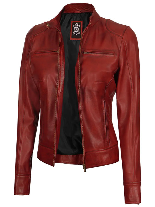 Cafe racer leather jacket for womens