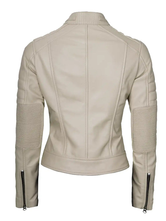 Cafe racer beige leather jacket