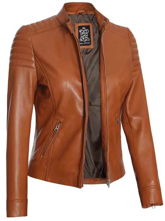 Cafe racer tan leather jacket
