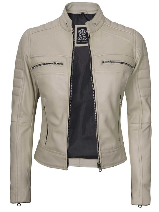 Cafe racer real leather jacket for women