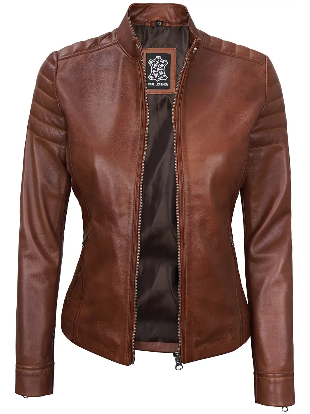 Cognac women real leather jacket
