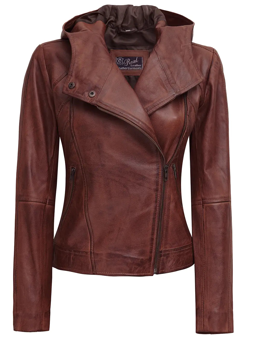 Cognac hood leather jacket