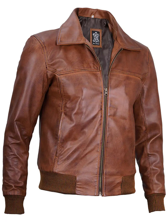 Cognac men real leather jacket