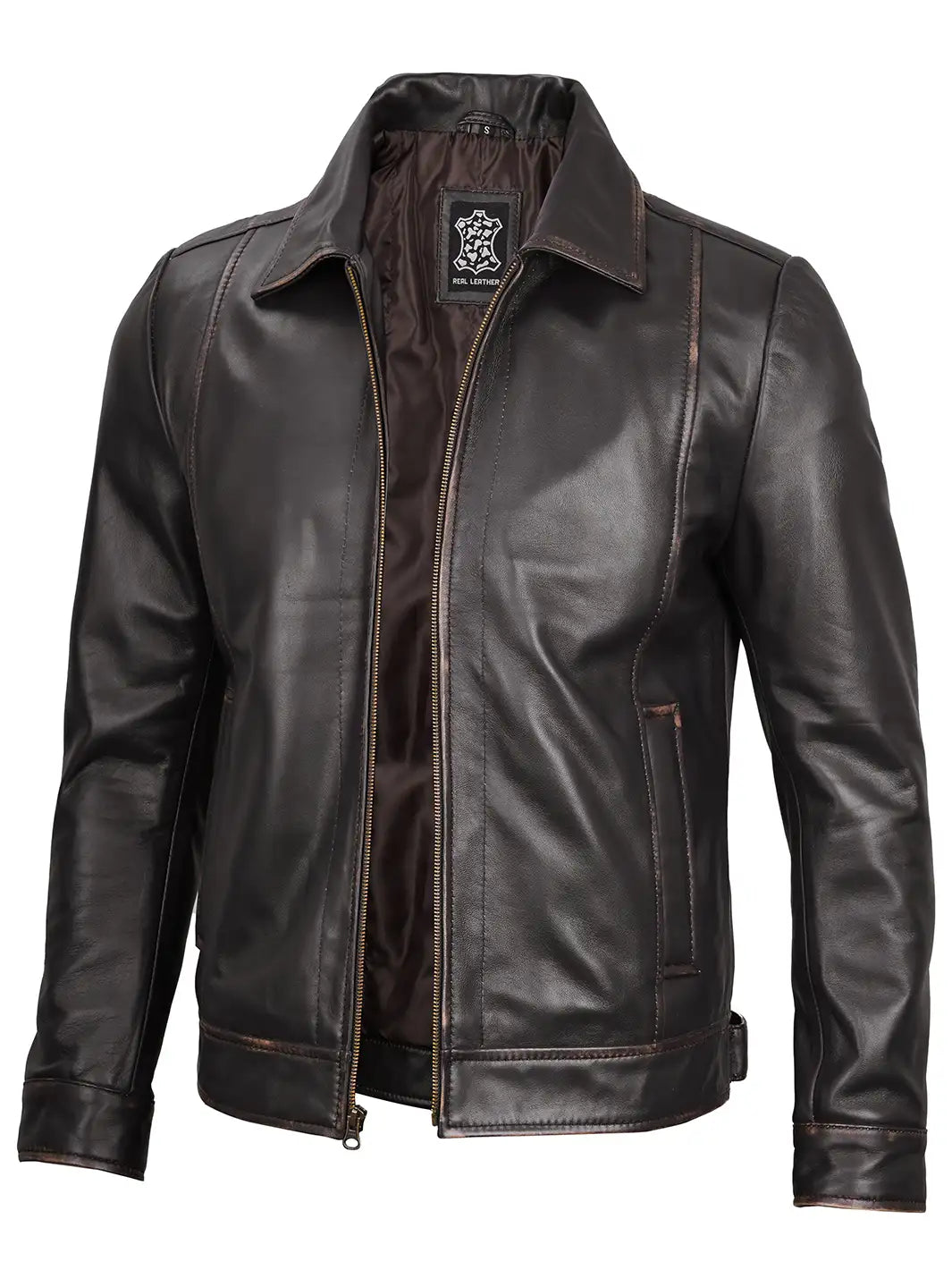 Dark brown real leather jacket