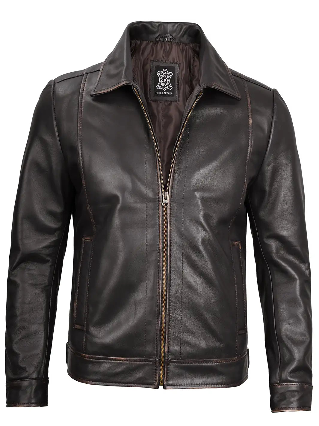 Dark brown real leather jacket for men