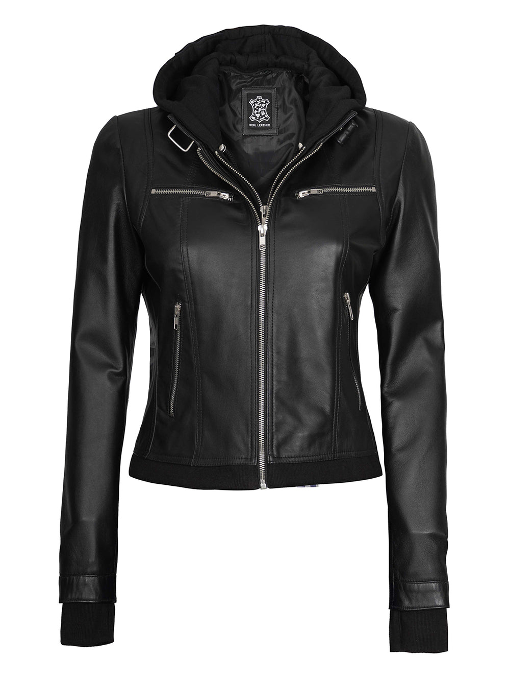 Womens Hooded Biker Leather Jacket