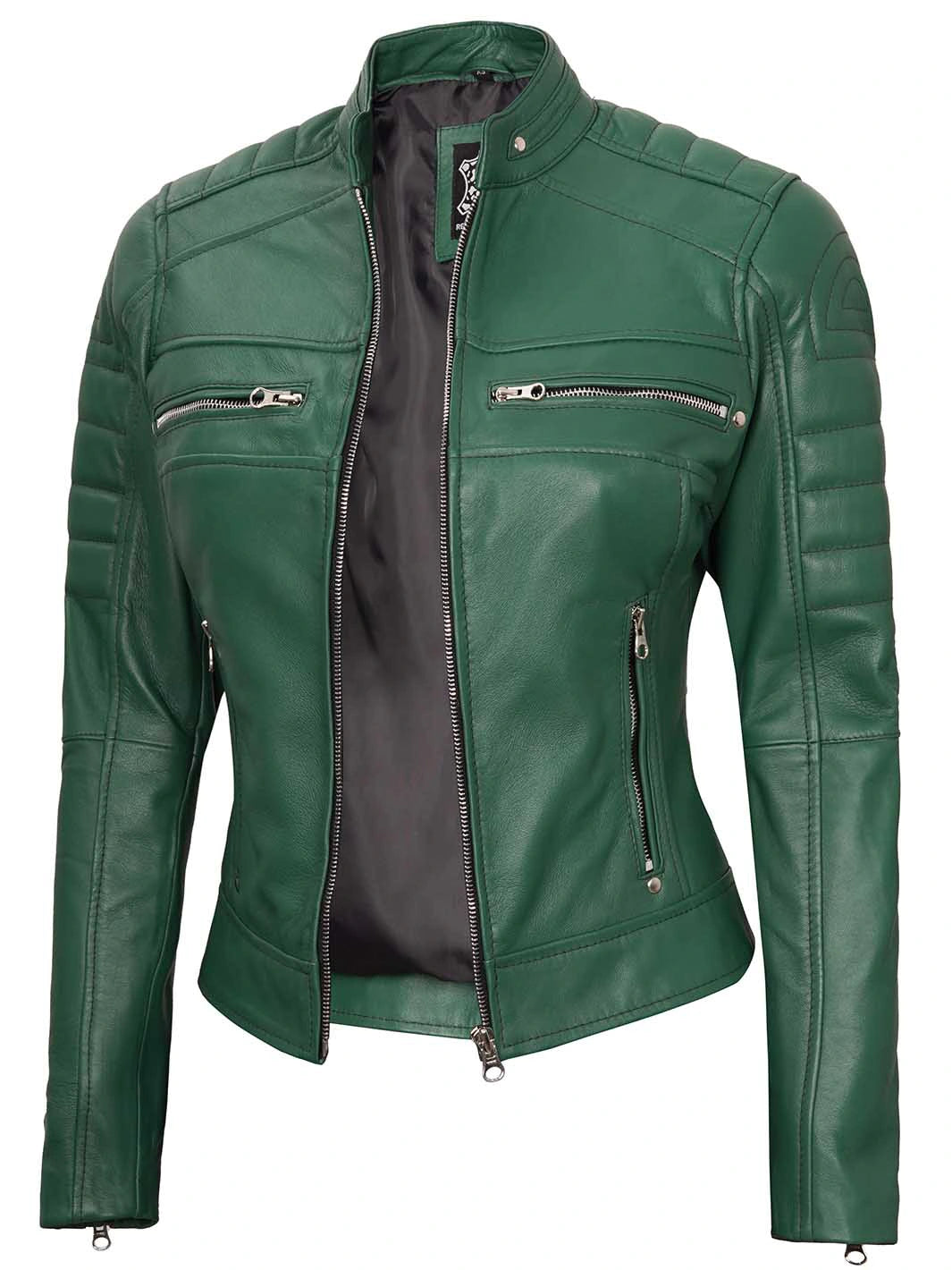 Green cafe racer leather jacket
