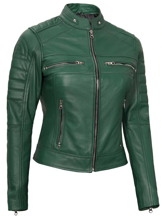 Green real leather jacket