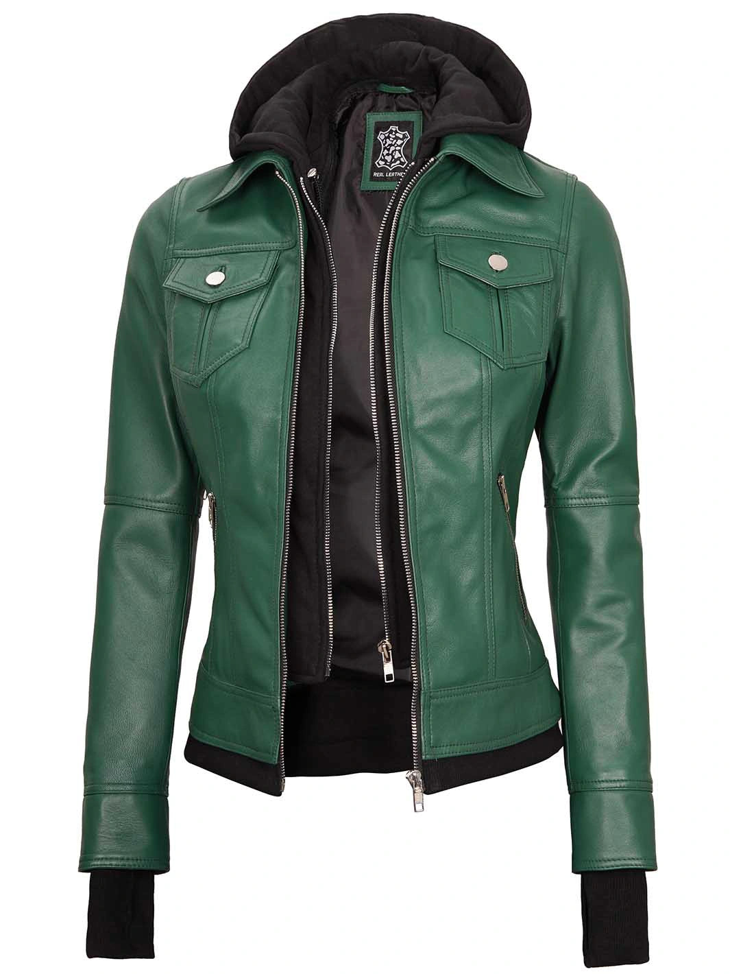 Womens green leather jacket