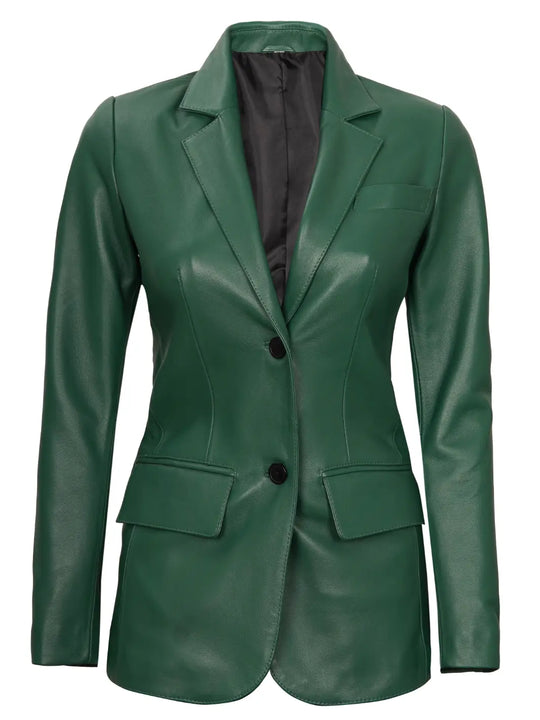 women green leather blazer