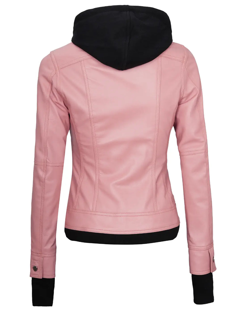 Pink hooded leather jacket womens