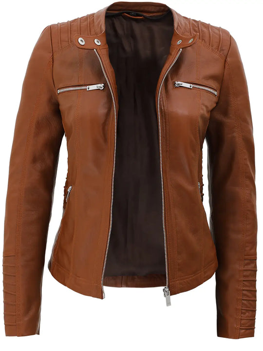 Hooded leather jacket wwomens