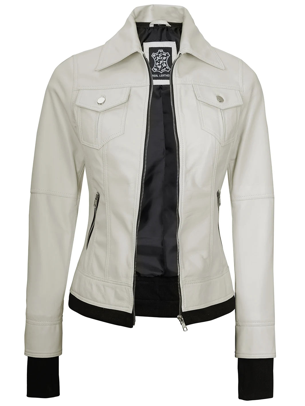 Hooded leather jacket womens