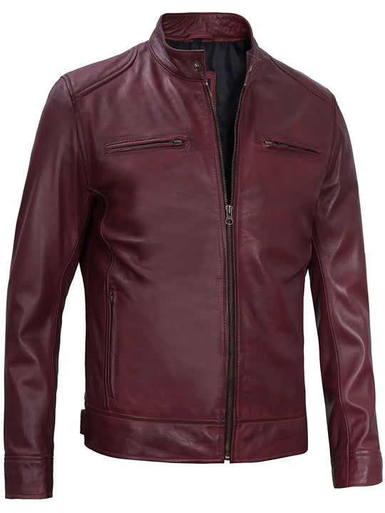 Maroon real leather jacket