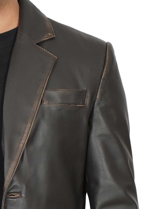 Mens Brown two button leather blazer