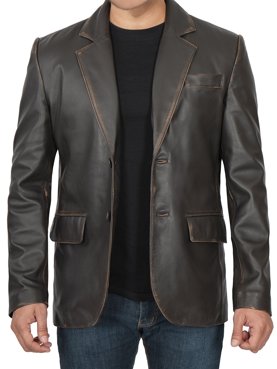 Mens Two Button Leather Jacket