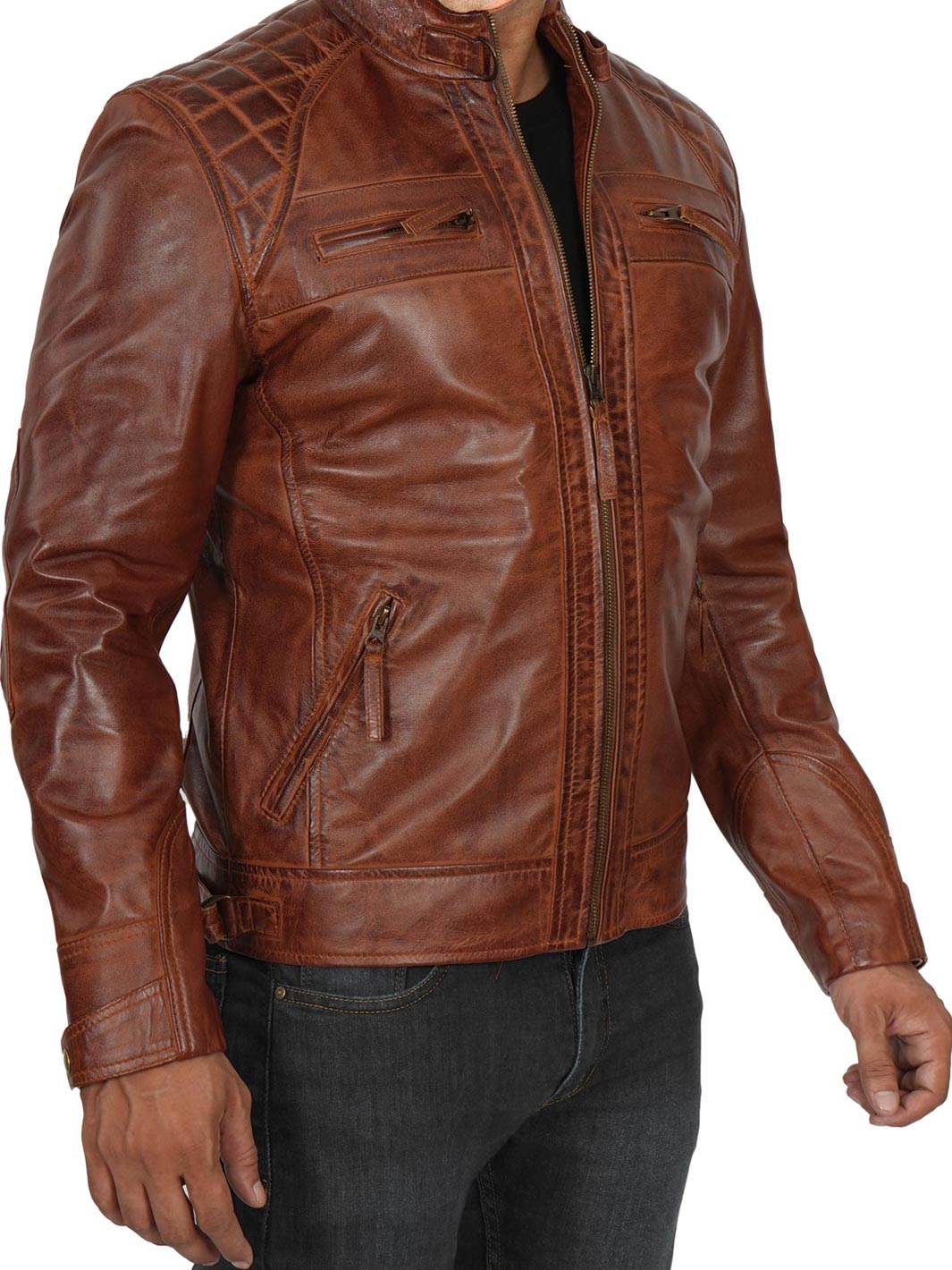 Mens Quilted brown leather jacket