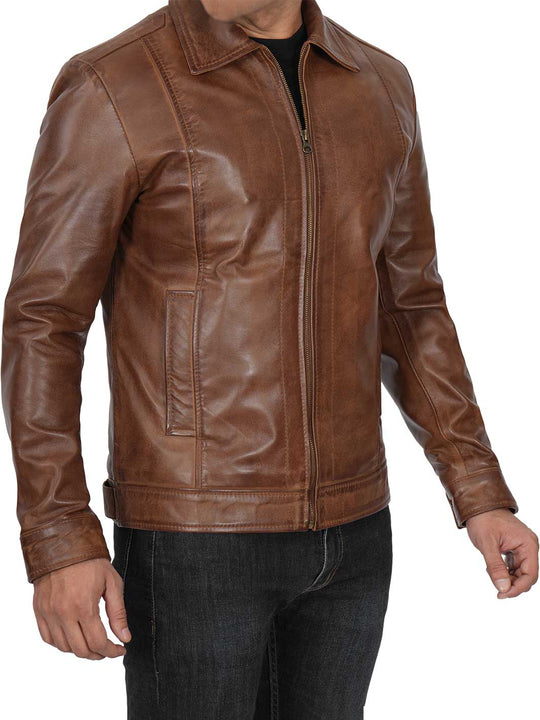 Brown Real Lambskin Leather Jacket For Men